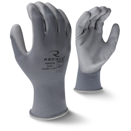 Radians PU Coated Gloves, Polyurethane, Palm, Gray, XL 1 PR RWG14XL